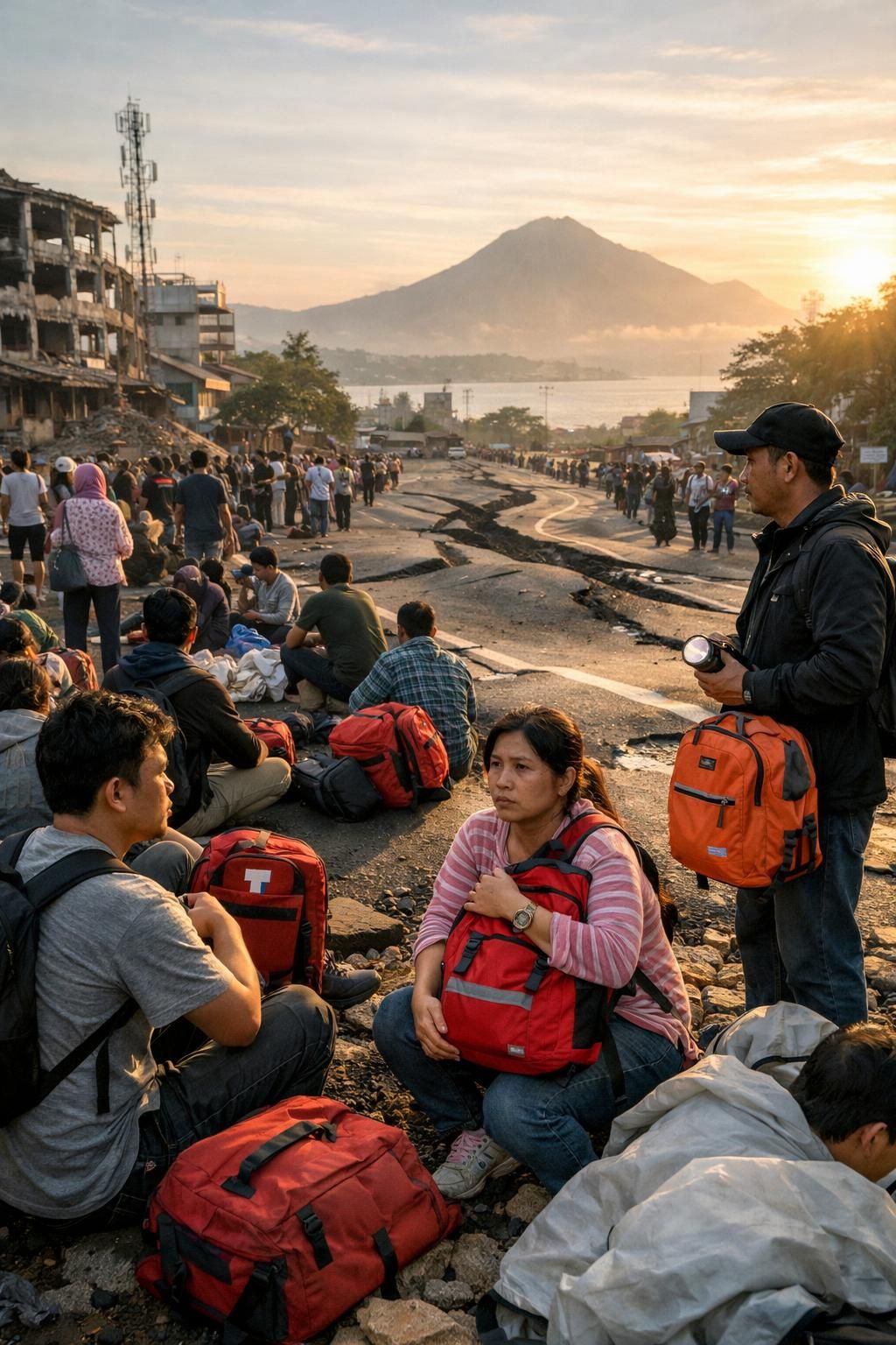 gempa dahsyat berkekuatan 7,6 sr mengguncang sulawesi utara dan maluku utara, menyebabkan jalanan aspal bergoyang hebat dan kepanikan di masyarakat.