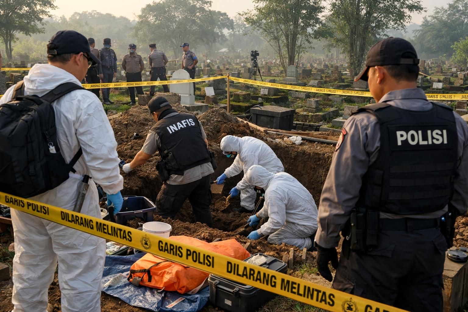 proses ekshumasi jenazah sutrimo dilaksanakan pagi ini di bawah kepemimpinan brigjen hastry, memastikan prosedur berjalan lancar dan penuh kehormatan.