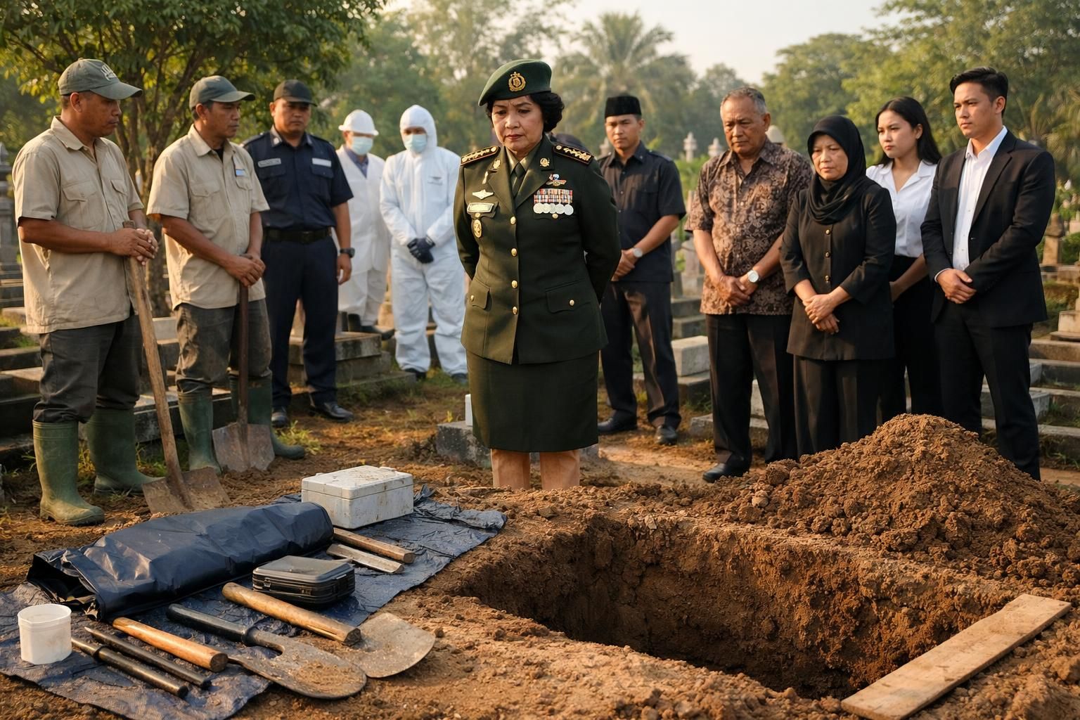 proses ekshumasi jenazah sutrimo dilaksanakan pagi ini di bawah kepemimpinan brigjen hastry, dengan prosedur yang hati-hati dan profesional untuk memastikan kelancaran dan keamanan.